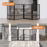 Full Metal Freestanding Dog Gate with Door, 32''Height Foldable Pet Dog Fence for Indoor & Outdoor, 8 Panels Extra Wide Free Standing TallDog Gates for Doorways,House,Stairs,Porch,Deck,Yard