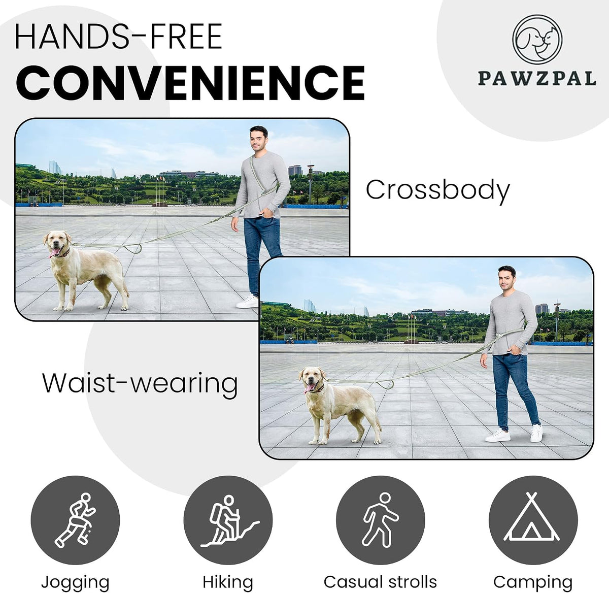 Hands Free Dog Leash, Waist & Crossbody 2-in-1 for Jogging & Hiking – Essentials for Dogs - Olive Green / Large (8–10FT) - image 2