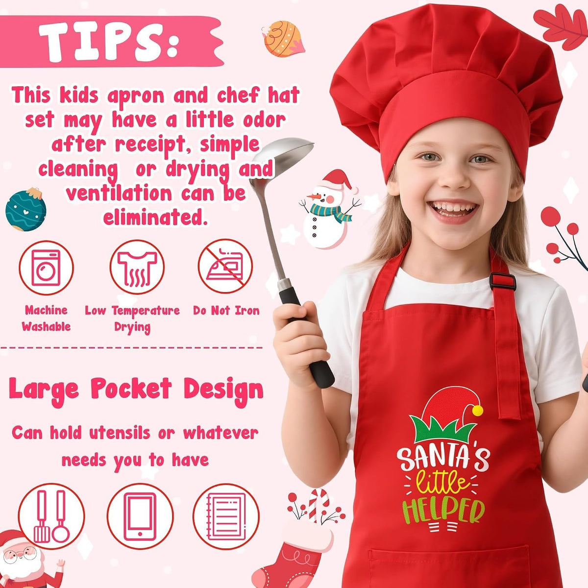 R HORSE Kid Apron and Chef Hat Set - Xmas Red - image 4
