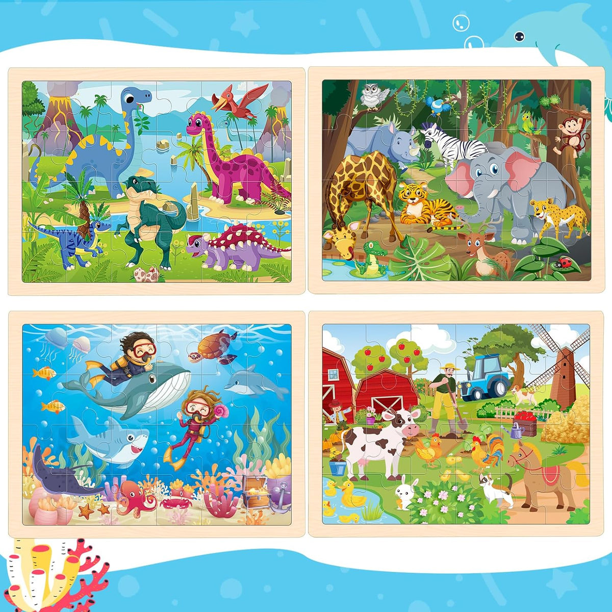 LACCHOUFEE 4-pack wooden puzzles for kids ages 3 to 5 - view 5