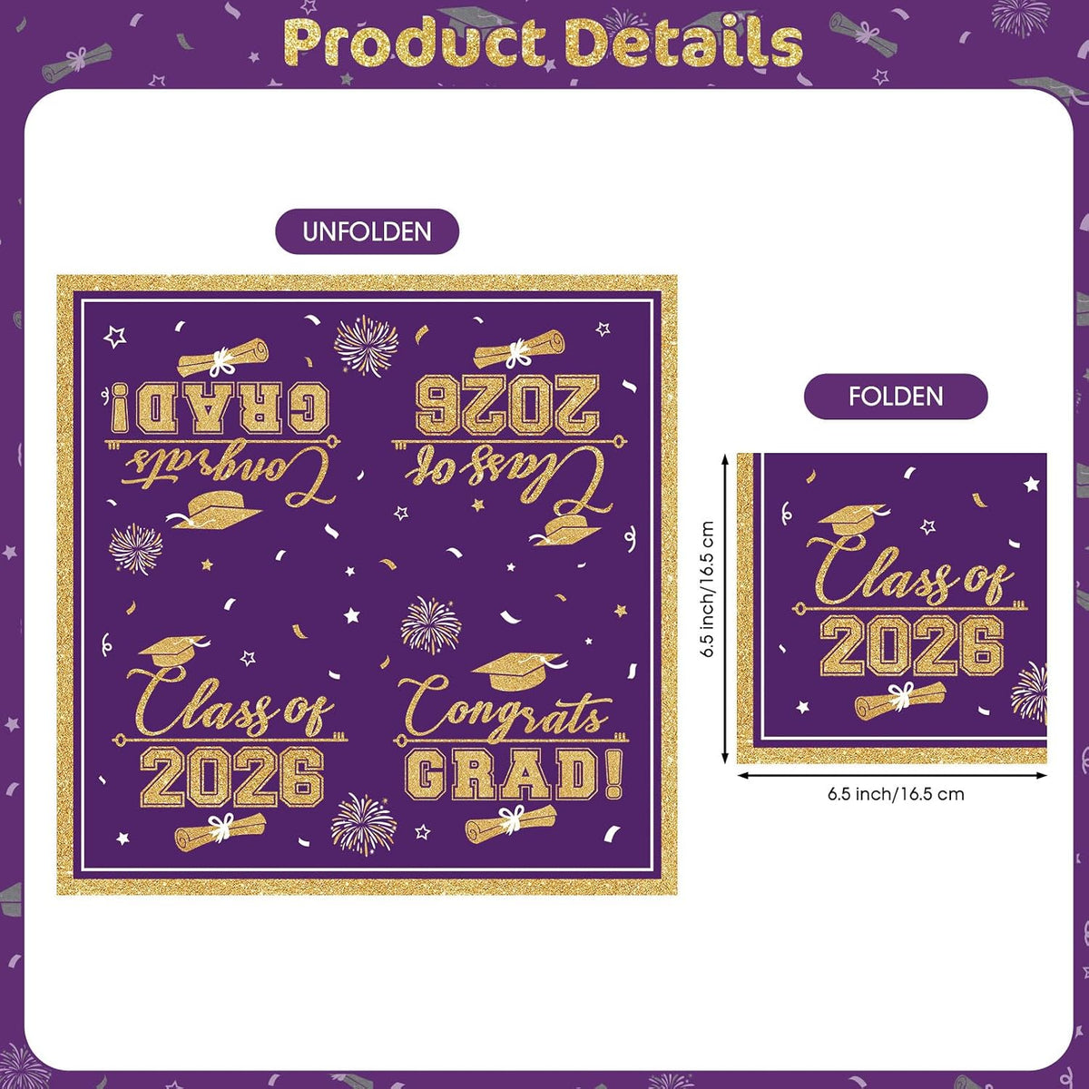PERFQU Class of 2026 graduation napkins in blue and gold with cap and tassel design - view 9
