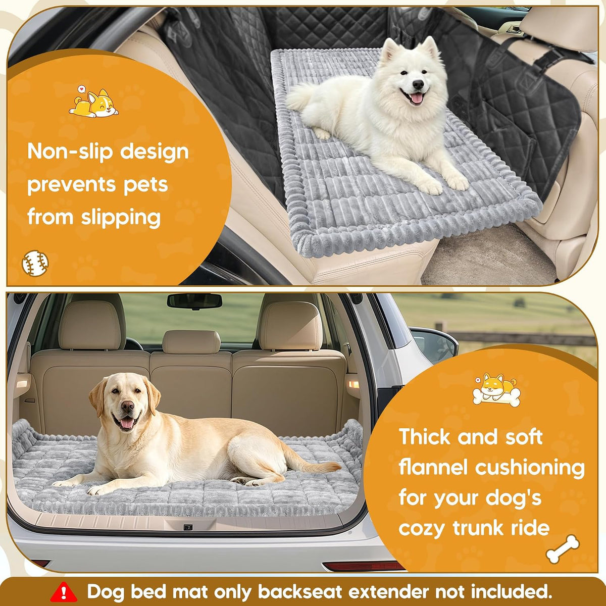Dog Car Bed, Non-Slip Backseat Dog Bed Mat 50" L×24.6" W – Essentials for Dogs - Light Grey / Medium (50"L×24.6"W) - image 4