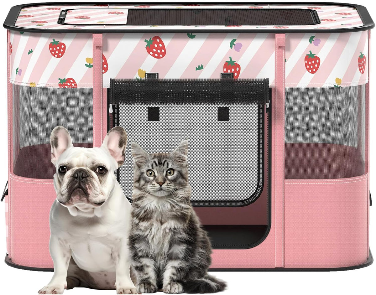 Foldable Pet Cat Playpen, Indoor Cat cage Crates S - Pink / Large（35.4"L x 27.6"W x 23.6"H）
