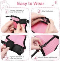 PETTOM Bunny Rabbit Guinea Pig Harness Stretchy Elastic Leash Cute - XL(Chest:12.5-15.7 in) / Pink - image 3