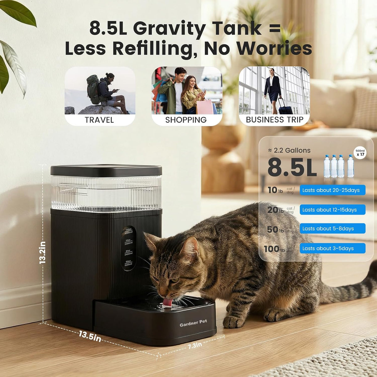 2.2 Gallon Automatic Dog Water Dispenser with Stainless Steel Bowl – Essentials for Dogs - Black / 2.2 Gallon - image 2