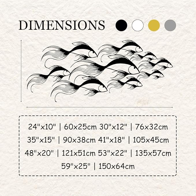 School of Fish Metal Wall Art, Metal Fish Wall Decor, Sea Life Wall Art, Large Nautical Wall Hanging, Modern Beach House Wall Decor, Ocean Themed Artwork for Bathroom (Black, 41"x18" | 105x45cm)