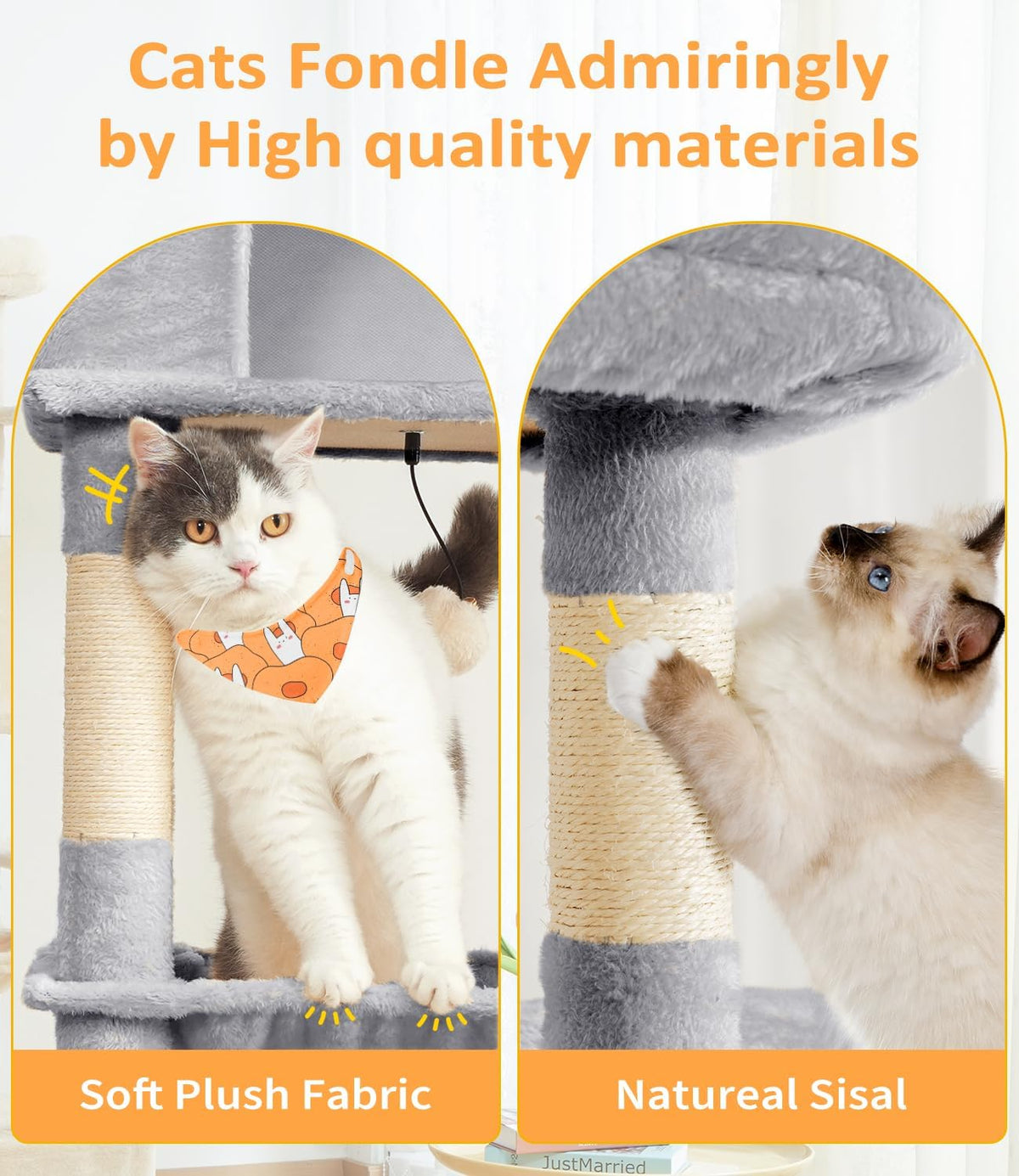 ABCPET Large Cat Tree, Cat Tower, Multi-Tier, Indoor Cat, Sisal Scratching Post, Widened Cat Perching Post, Square Hammo