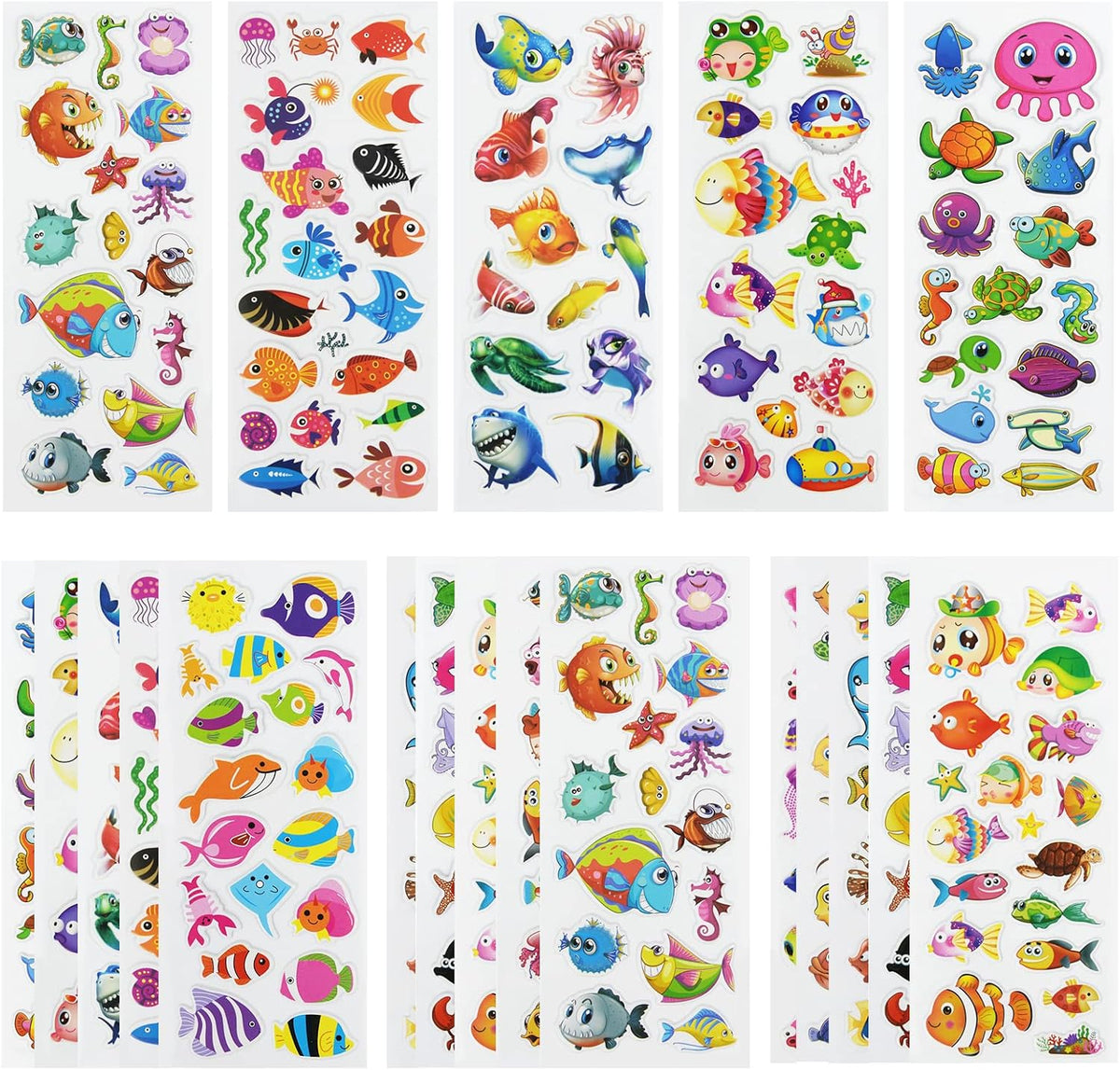 24 Sheets 3D Puffy Stickers for Toddlers Kids Boys Girls – Fun for Kids & Family - Sea Animals