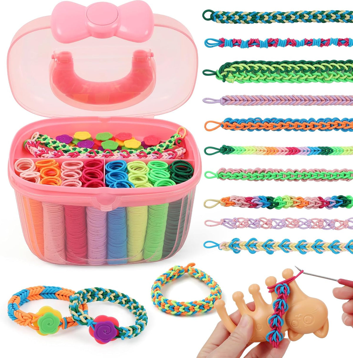 IQBOX bracelet making kit with weaving loom and colorful elastic bands in a gift box - view 2