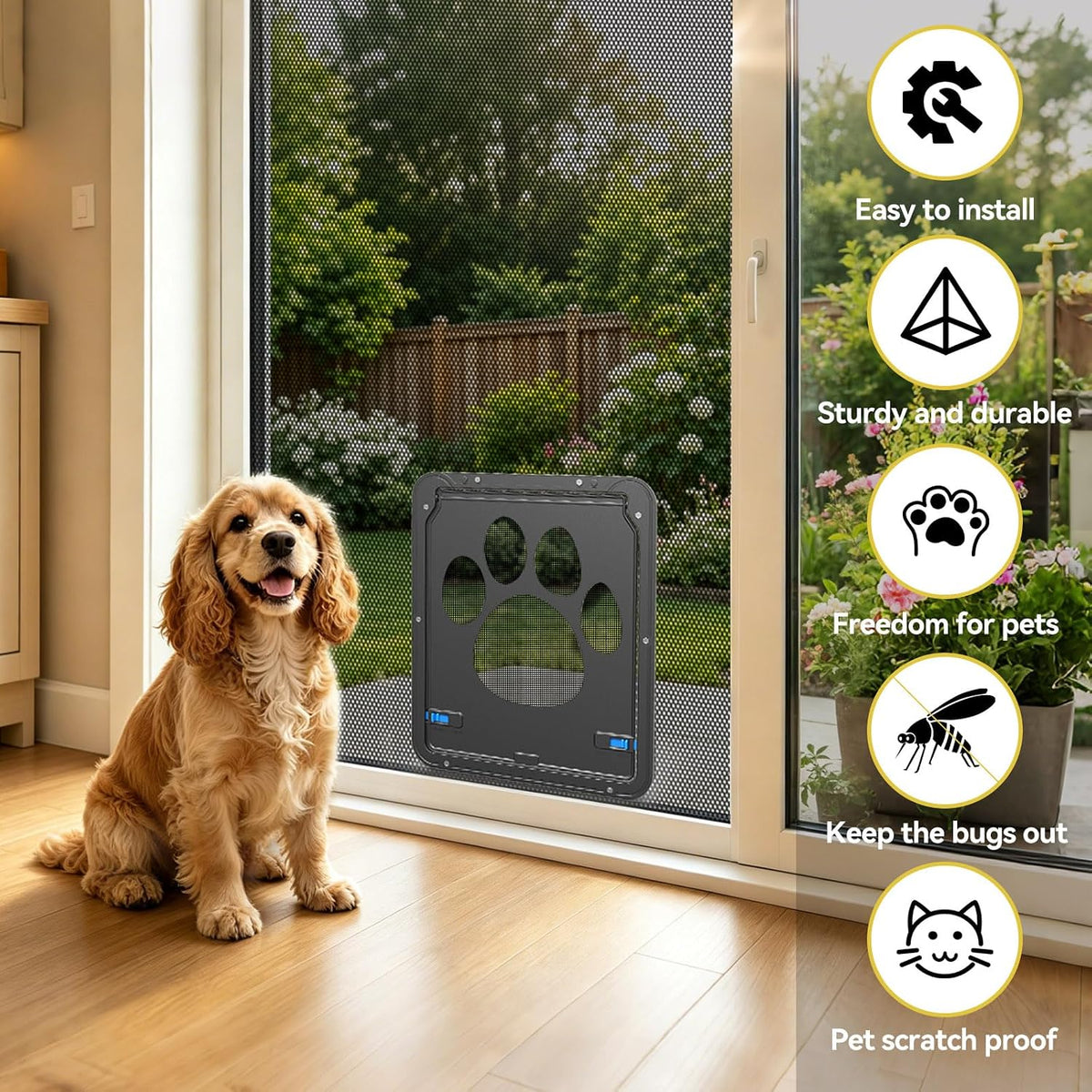 Dog Door for Screen Door, Cat Door Screen Small Dog Door Insert for Sliding Door Easy Install - 8" x 10" Small - image 4