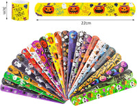 Dminya 24 pack Halloween slap bracelets for kids with skull, pumpkin, ghost and bat prints - view 6