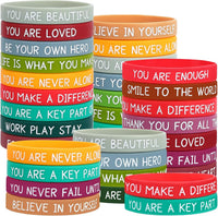 JUNEBRUSHS 64pcs Halloween Party Favors Silicone Bracelets Rubber - Inspirational Quote Style