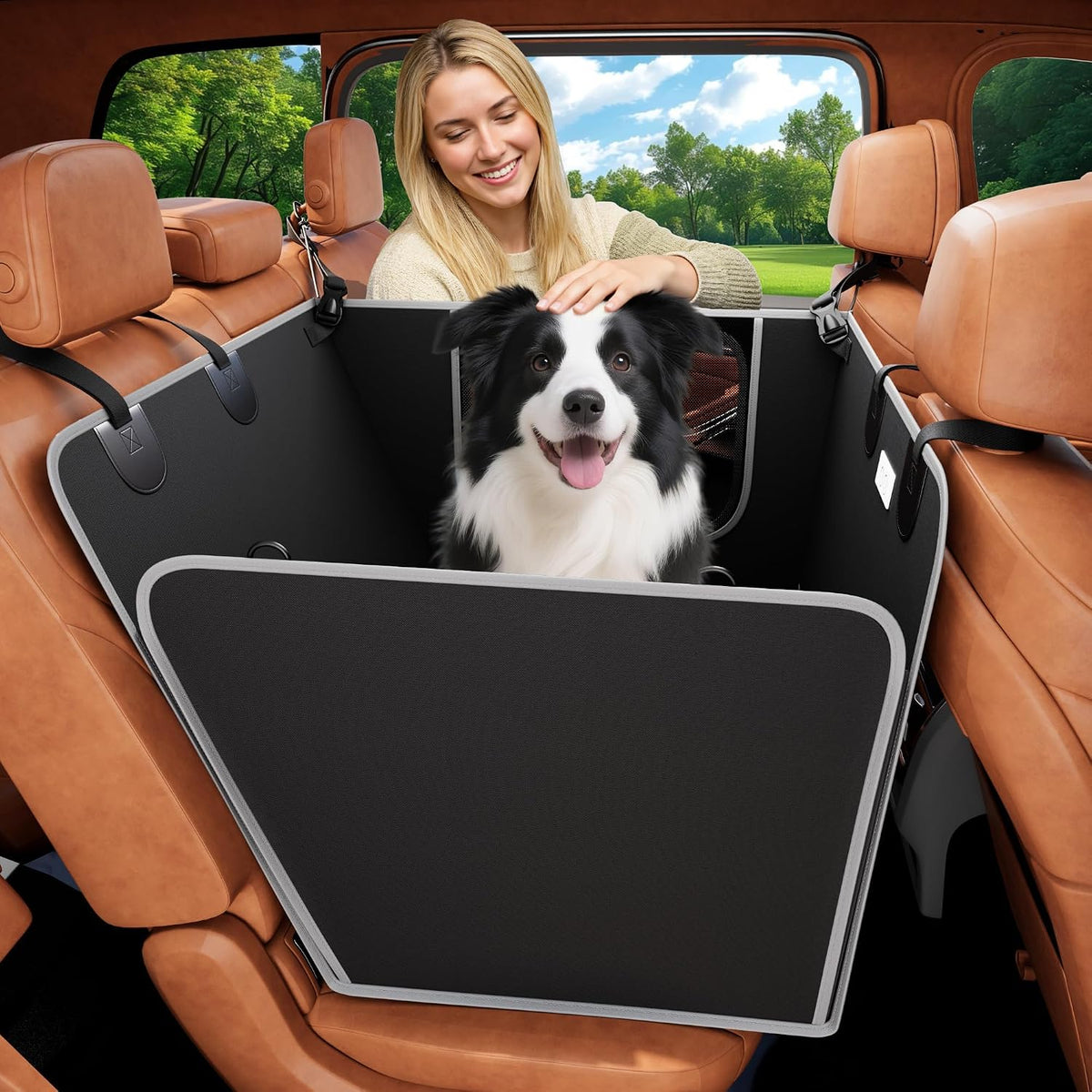 njnj Half Dog Car Seat Cover for Back Seat - Black with Mesh Window