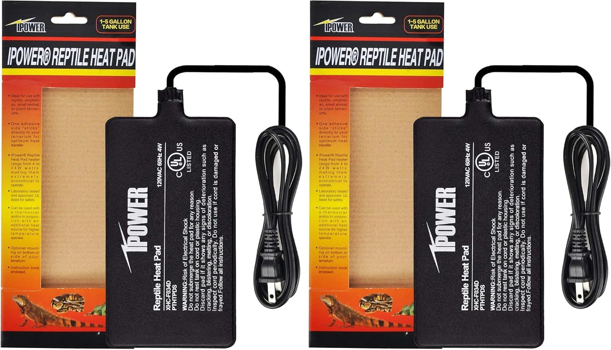iPower 4 by 7-Inch Reptile Heating Pad Under Tank Terrarium Heater - Black-1 Pack / 4" X 7" (Pack of 2) / Heat Pad