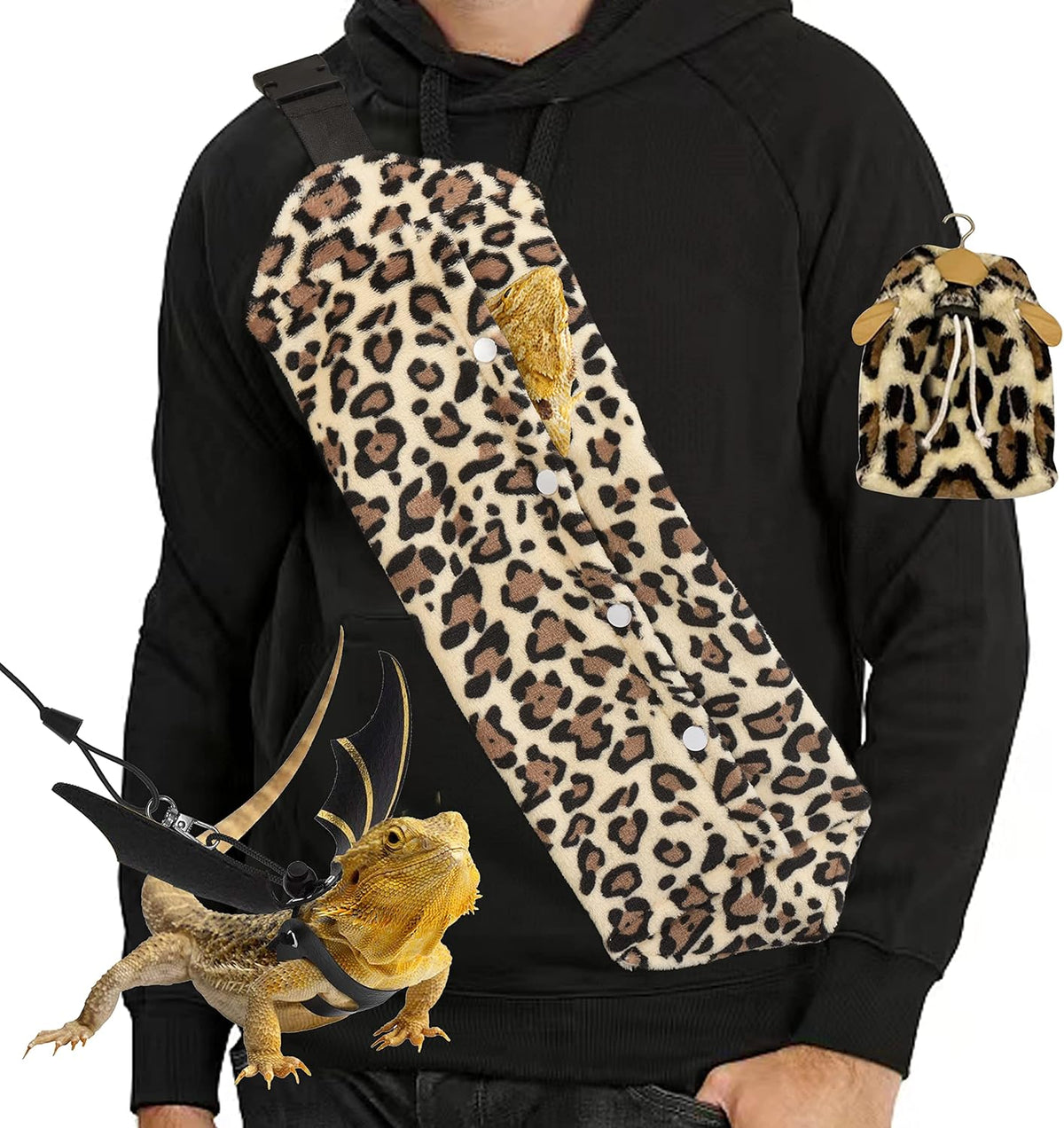 Bearded Dragon Leash and Harness Set, Beardie Carrier - Leopard Pattern