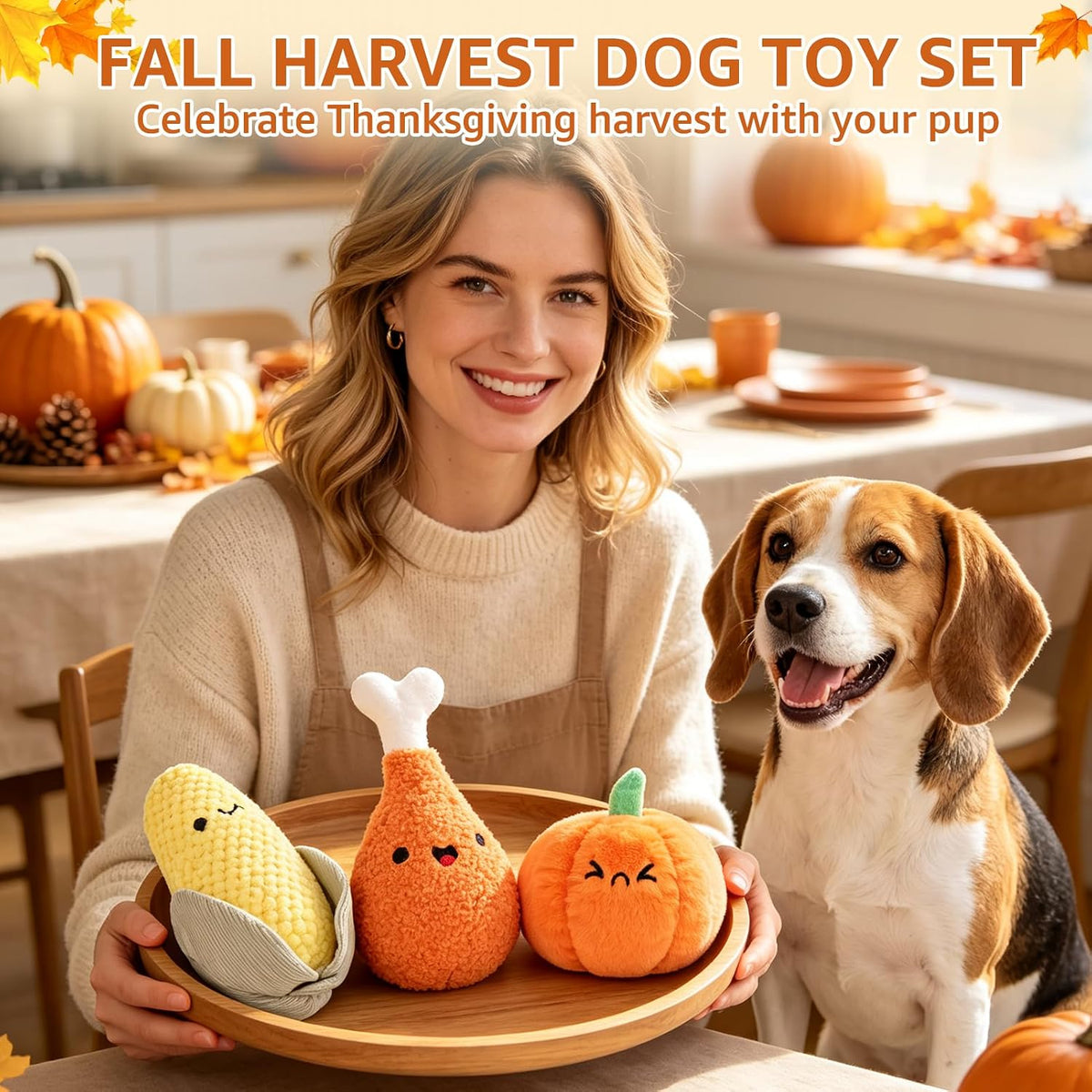 Christmas Dog Toys, Durable Crutch Bone Rope Toys 4 Pack - Corn &Pumpkin & Chicken - image 2