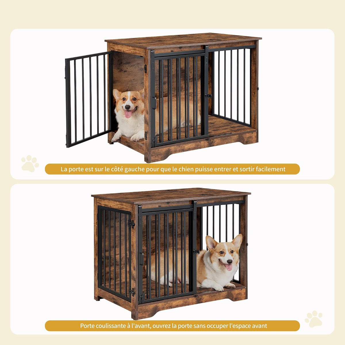 Hzuaneri 77.6 in Double Dog Crate Furniture - Rustic Brown / 31.9"L x 21.7"W x 26.6"H - image 3
