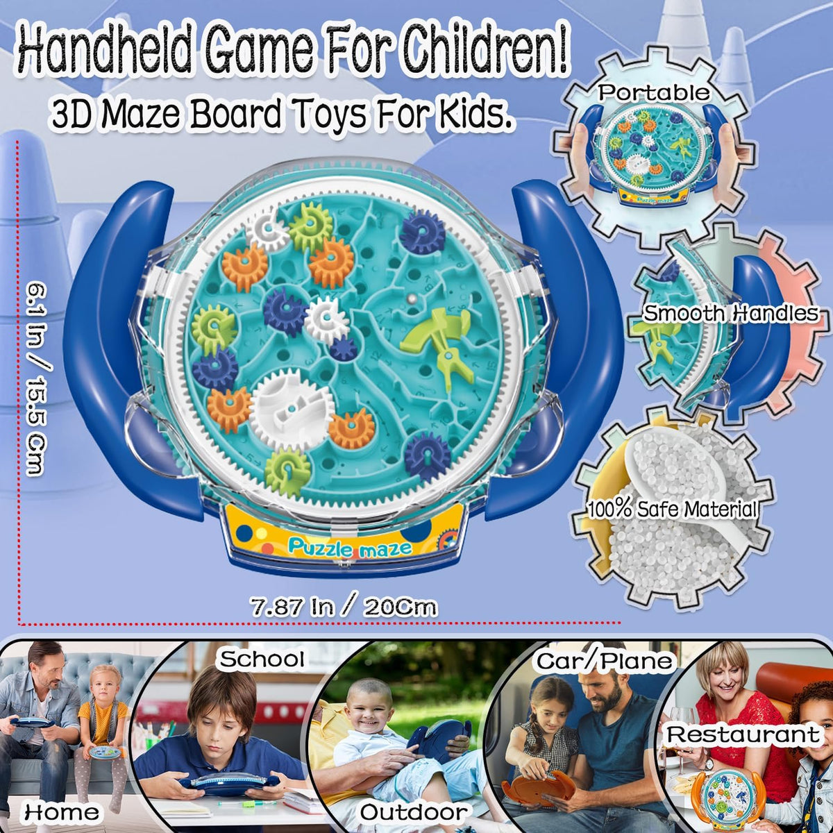 JRD&BS WINL blue 3D maze ball puzzle with clear acrylic shell and gear rings - view 5