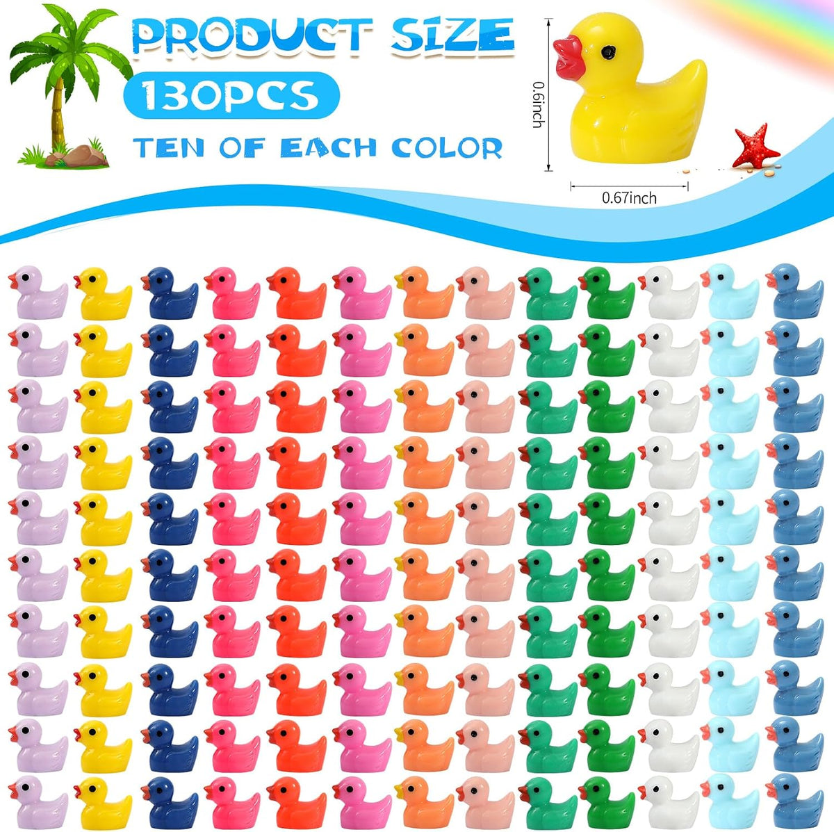 GADIEDIE130Pcs Multicolor Mini Resin Ducks - 130PCS 13 Colors - image 2