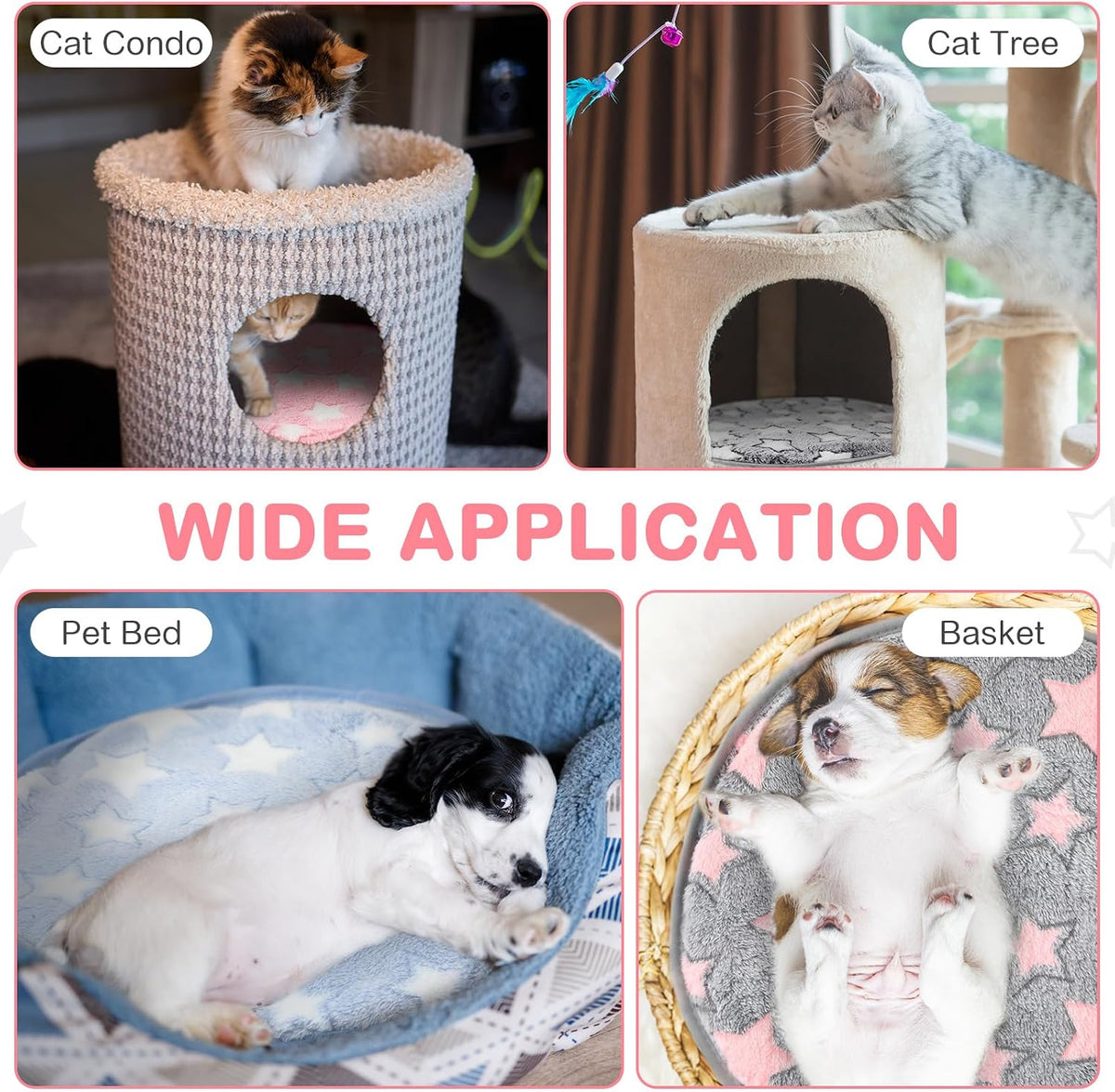 4 Pack Self Heating Cat Pad Self Warming Dog Mat, Heart - Stars / 16 x 16 Inches - image 2