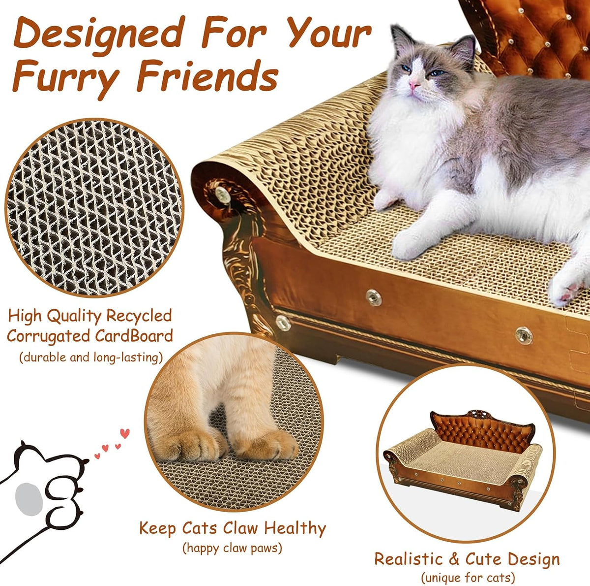 Luxury Cardboard Cat Scratcher Sofa Bed - Brown Lounge - image 2