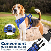 Funfox Dog Harness No Pull, Adjustable Pet Vest Harness, Super Soft Material with Vertical Handle Easy Control, Reflective Night Walking, 2 Leash Clips for Medium Sized Dogs, Blue, M