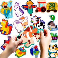 Dotimo 30-piece magnetic vehicle puzzle with cars, trucks and large printed names