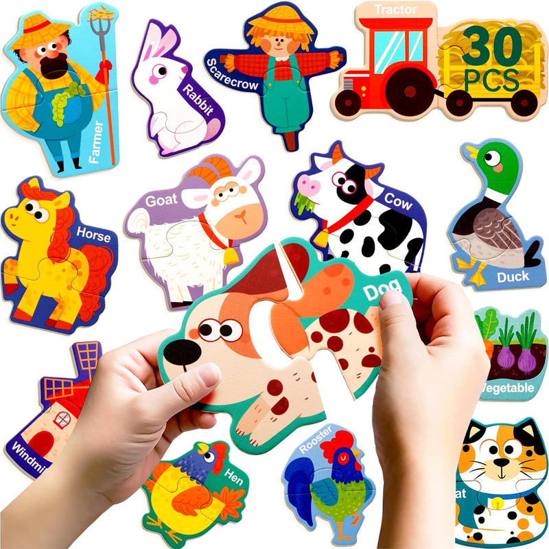 Dotimo 30-piece magnetic vehicle puzzle with cars, trucks and large printed names