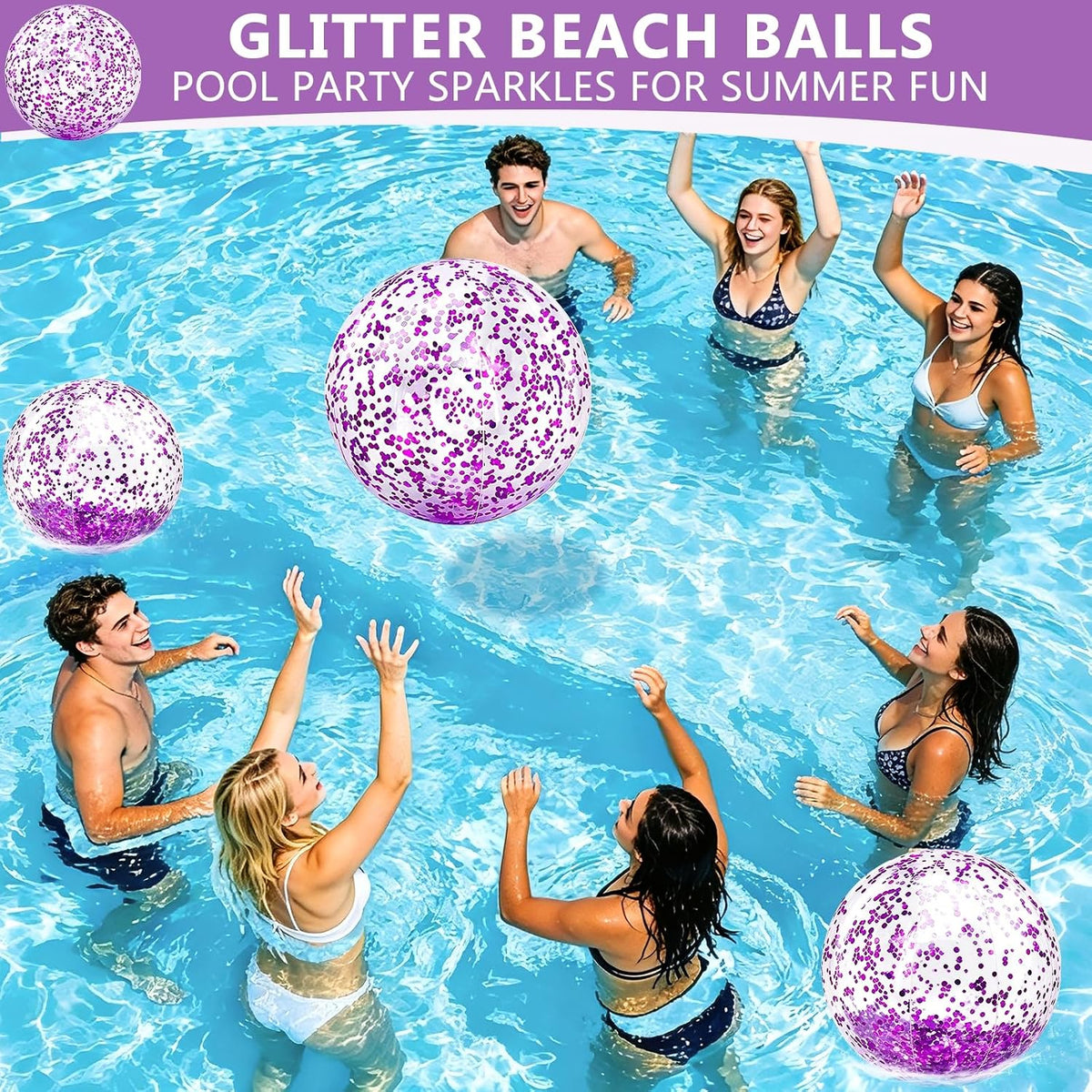 TURNMEON 5 Pack Sequins Beach Balls 16 Inch 24 Inch Pool Party - Purple / 2 pcs 24inch+3 pcs 16inch - image 4