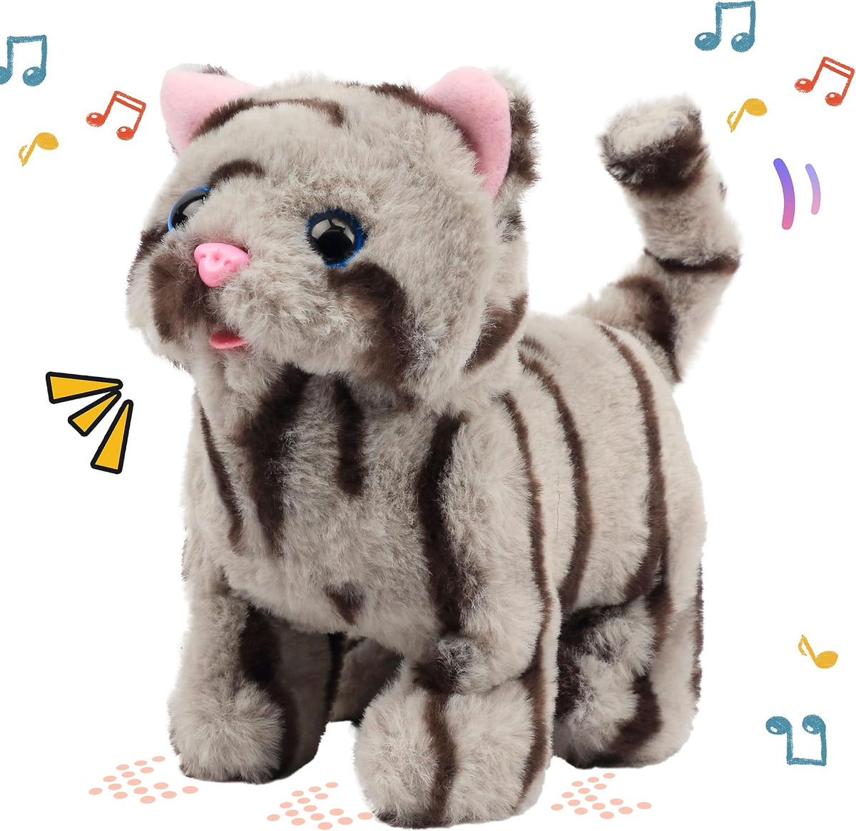 Easfan Walking Dog Toy for Kids Barking Interactive Puppy Stuffed - Grey Cat
