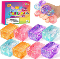 16 Pack Slow Rising Stress Balls，Textured Memory Soft Stress Ball – Fun for Kids & Family - 8 Pack Large Cube Stress Toys