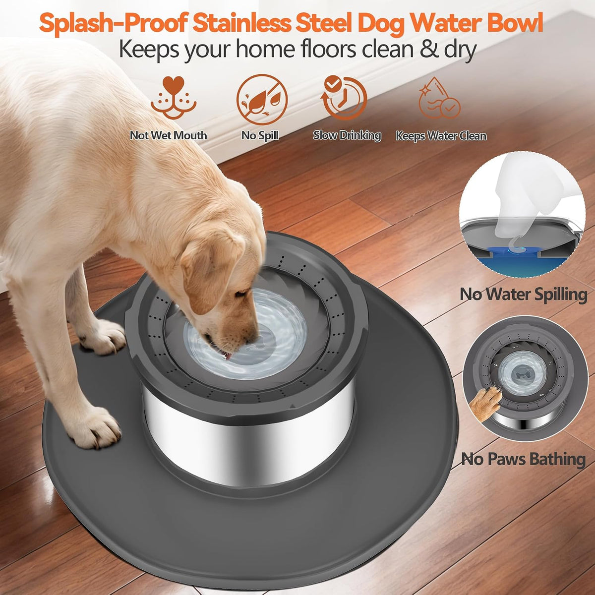12L No Spill Stainless Steel Dog Water Bowl for Large Dogs – Essentials for Dogs - Grey - image 3