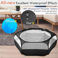 Pawaboo Small Animals Playpen, Waterproof Small Pet Cage Tent with Zippered Cover, Portable Outdoor Yard Fence with 3 Metal Rod for Kitten/Puppy/Guinea Pig/Rabbits/Hamster/Chinchillas, Black