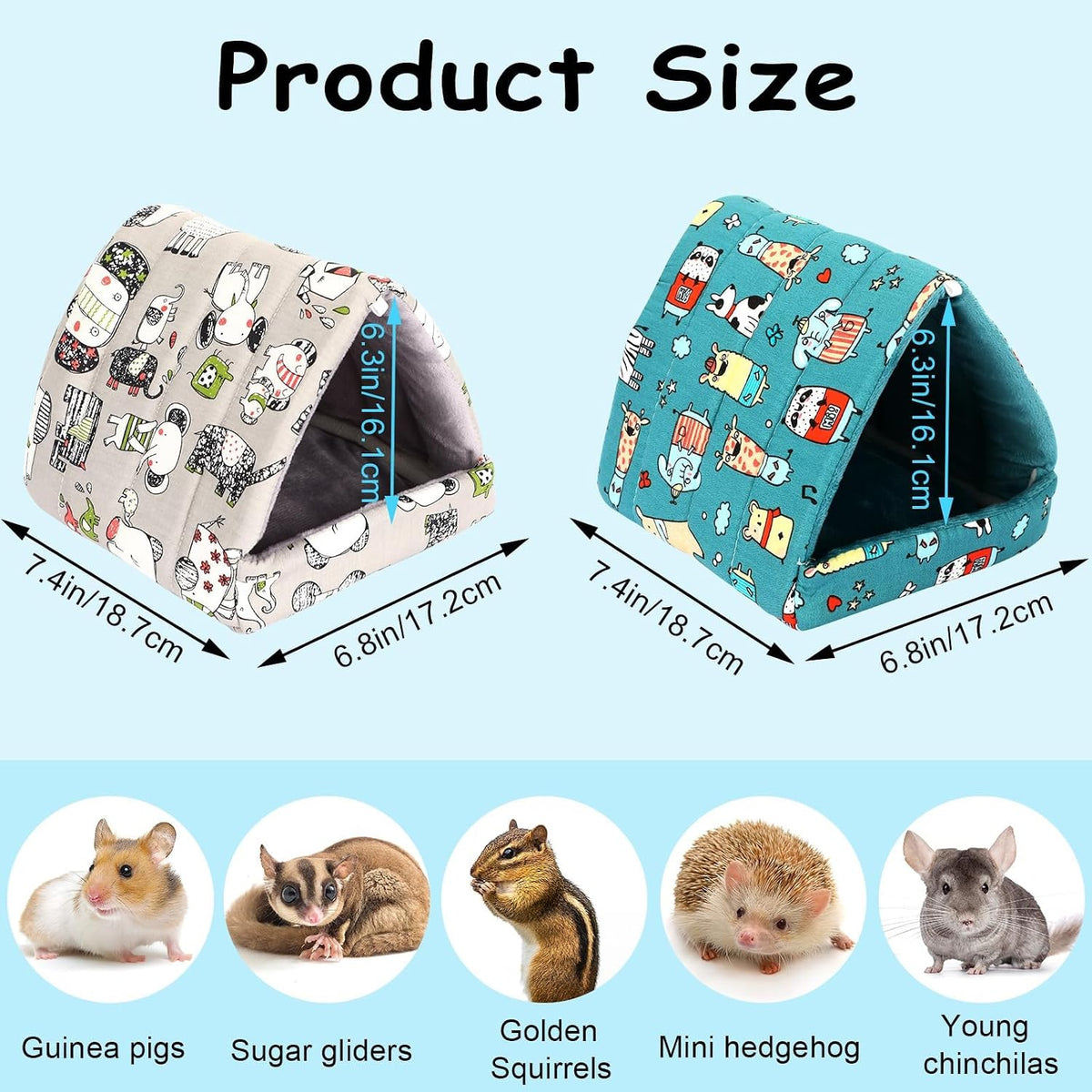 UPINS 2 Pack Guinea Pig Hideout, Washable Small Animal House Bed – Daily Care for Small Pets - 6.8 x 7.4 inch / Blue Gray - image 2