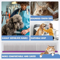8.5 Inch Dual Tooth Pet Comb for Mats and Tangles,Poratable Grooming Dematting Comb for Indoor Long-haired Cats and Dogs,Pet Family Supplies,Removing Tangles,Knots,Undercoat and Excess Hair