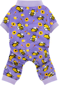 Dog Pajamas Onesie: Comfortable Four-Legged Apparel for Small - Purple Cute Little Bee / 3XL-(38~54lb) | Chest(~30")