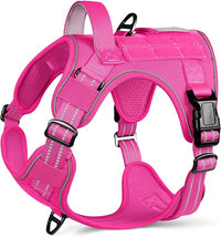 rabbitgoo Dog Harness for Large Dogs No Pull, Tactical Service Pet Vest with Molle and Control Handle, Adjustable and Reflective Military Harness for Easy Walking and Training, Rose Red, L