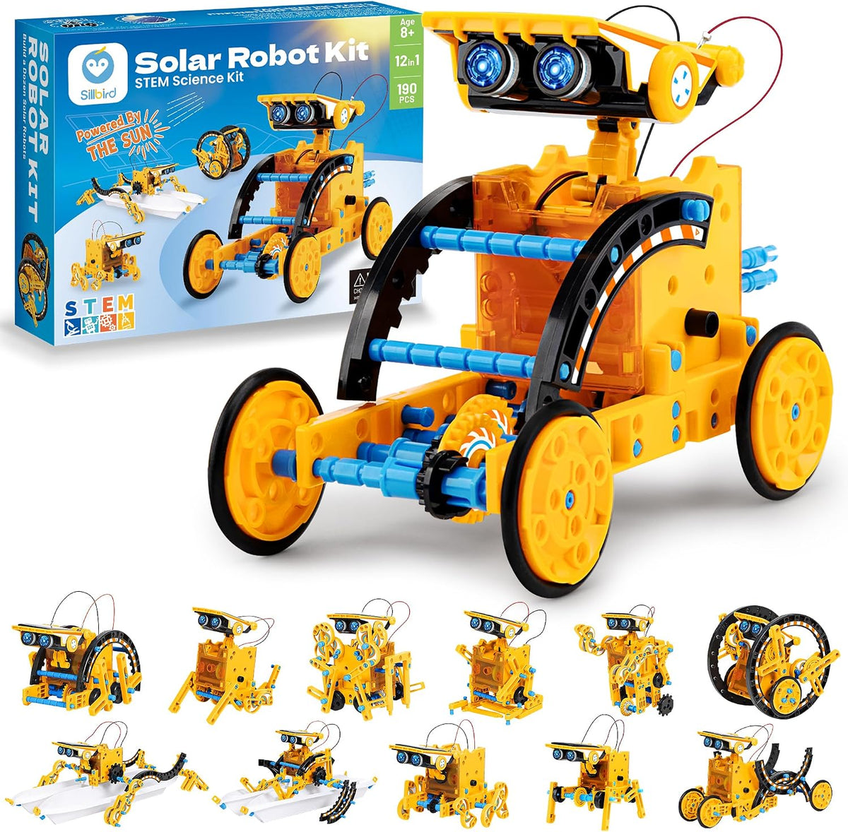 Sillbird 12-in-1 Solar Robot Building Kit STEM Gift for Boys Ages 8-13 – Fun for Kids & Family - Yellow