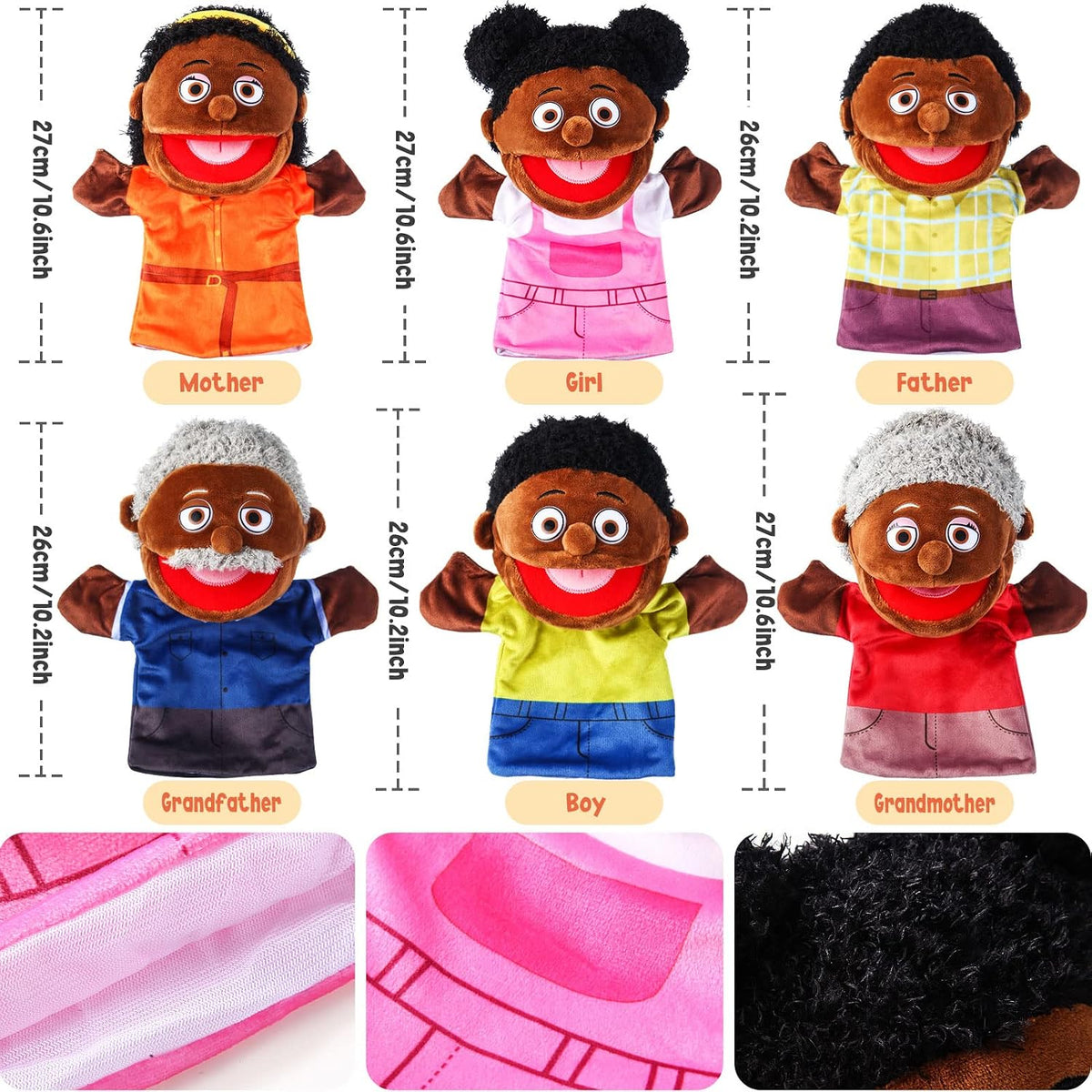 6 Pcs Family Hand Puppets 12 Inch Grandparents, Mom & Dad - 6 Family B - image 2