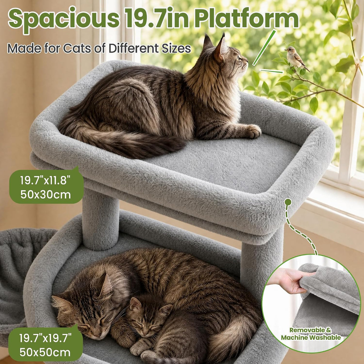 Cat Tree Tower for Indoor Large Adult Cats - Light Grey - image 2