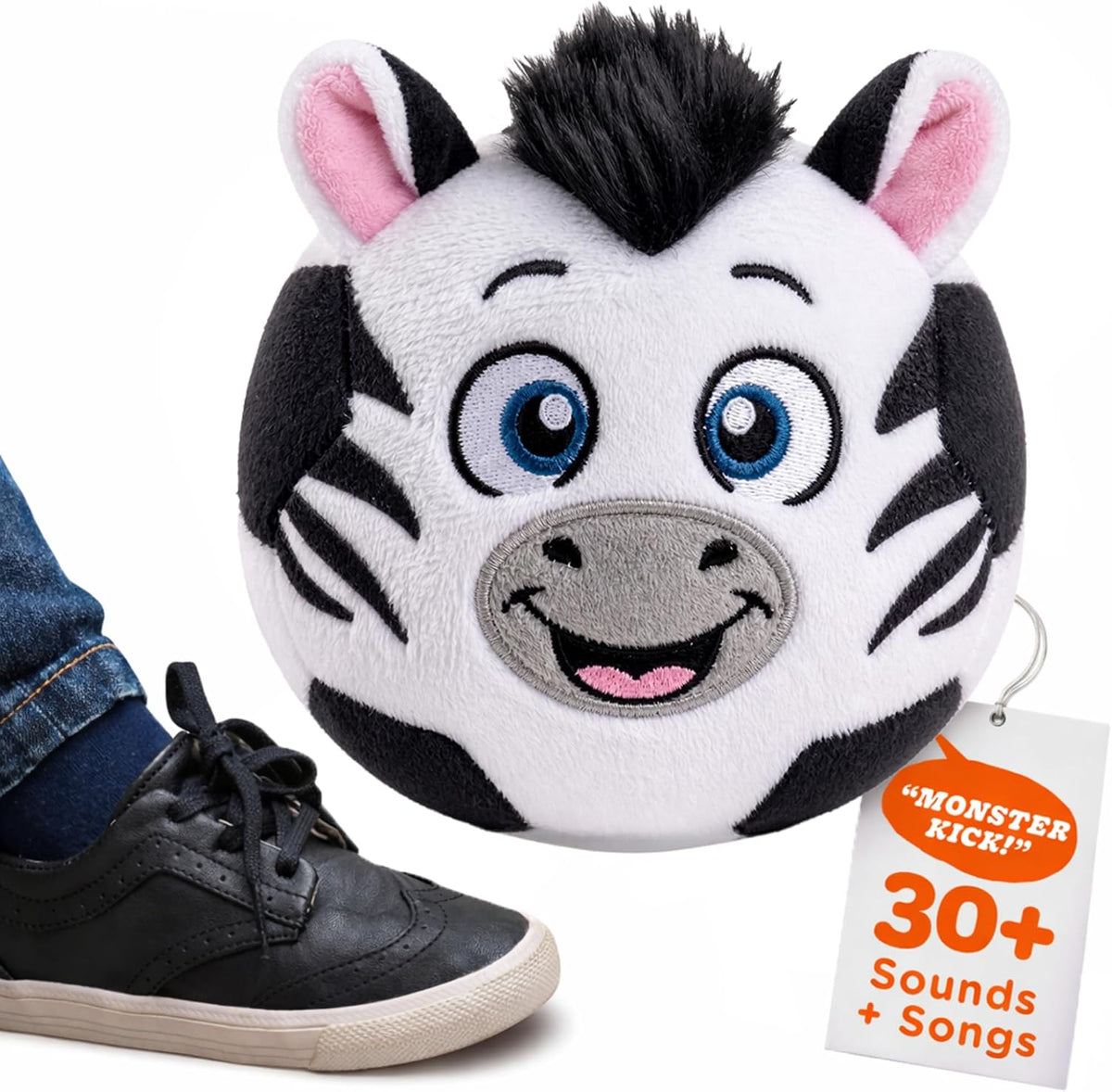 Move2Play, Hilariously Interactive Toy with Music & Sound Effects | Birthday Gift for Boy & Girl - Soccer - Zebra