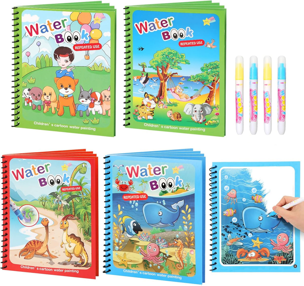 5 Pack Reusable Water Coloring Book for Toddlers – Fun for Kids & Family - Coloring Book / 4 Pack