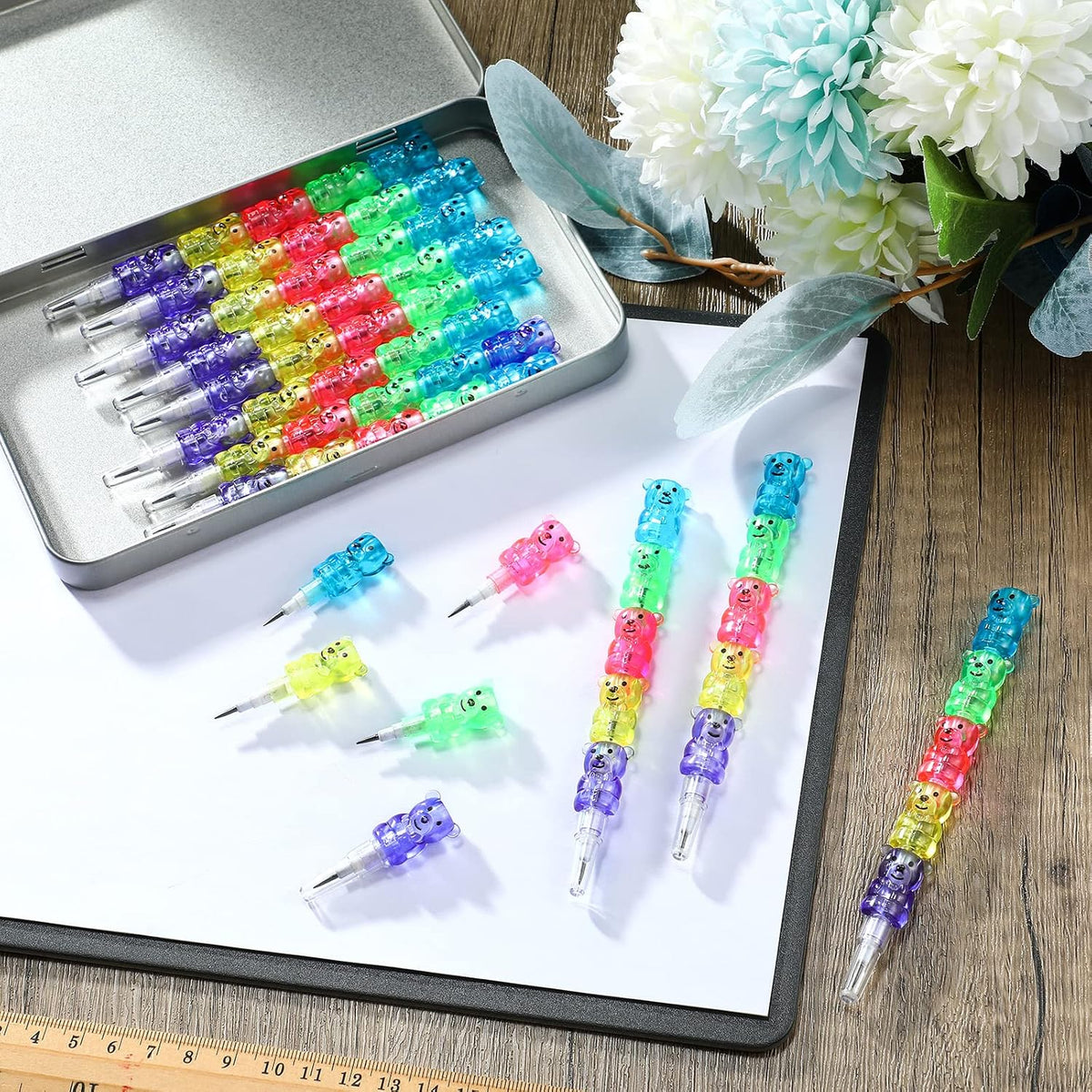 Chinco 20 Pieces Bear Stackable Pencils for Kids 5 in 1 Plastic Pencil – Fun for Kids & Family - 20 - image 3