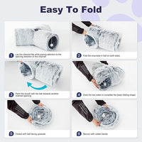 Tempcore Plush Pet Cat Tunnel Tube Cat Toys 3 Way Collapsible, Tunnels for Indoor Cats，Kitty Tunnel Bored Pet Toys Peek Hole Toy Ball Puppy, Kitty, Kitten, Rabbit Light Grey
