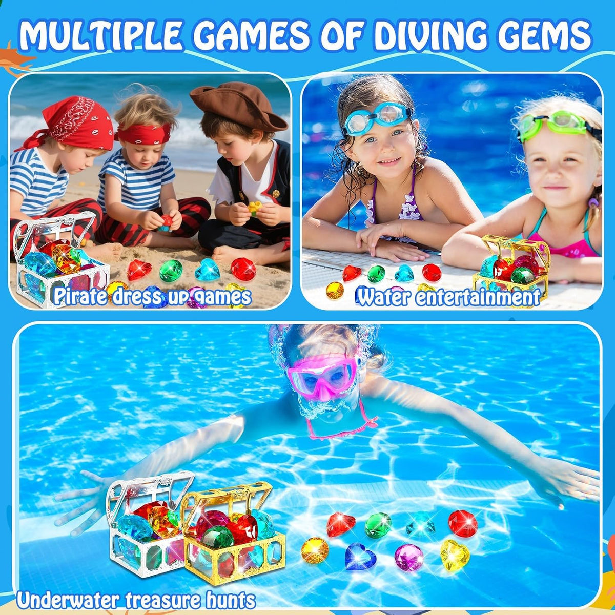 MARFOREVER diving gems pool toys, 15 colorful acrylic diamonds in two sizes - view 10