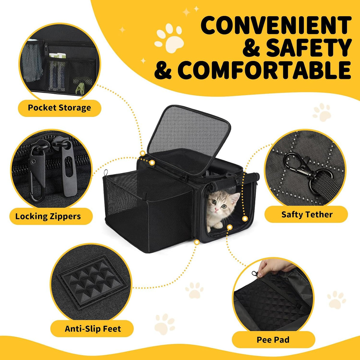 Apollo Walker Cat Carrier Airline Approved Expandable Black – Essentials for Cats - image 3