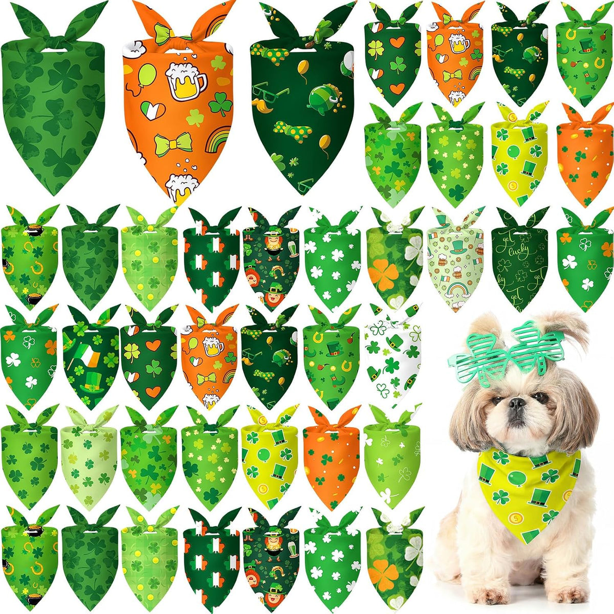 Abbylike 50 Pcs Halloween Dog Bandanas Bulk - St Patricks Day / 19.7 x 13.8 x 13.8''