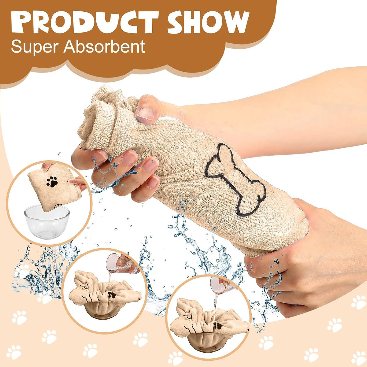 Chumia 4 Pcs Dog Towels for Drying Dog Puppy Bulk Microfiber - 24 x 40 Inch / Light Brown - image 3
