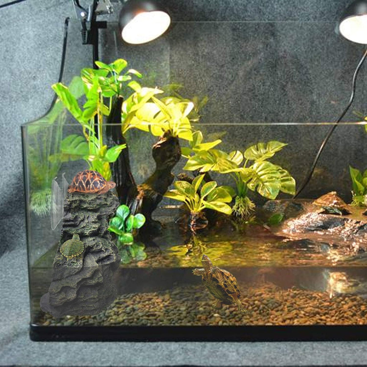 PINVNBY Basking Platform for Turtles Tortoise Dock Resin Resting Rock - 【M:8.2”Lx3.3”Wx3.1”H】 / 【Bronze】 - image 2