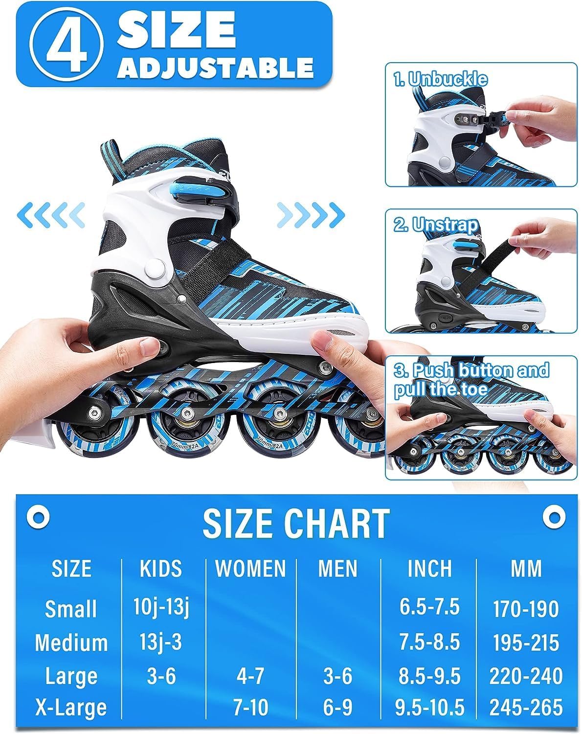Adjustable Inline Skates for Kids Ages 4-12 – Fun for Kids & Family - Blue / Small-Little Kids(11j-13j US） - image 3